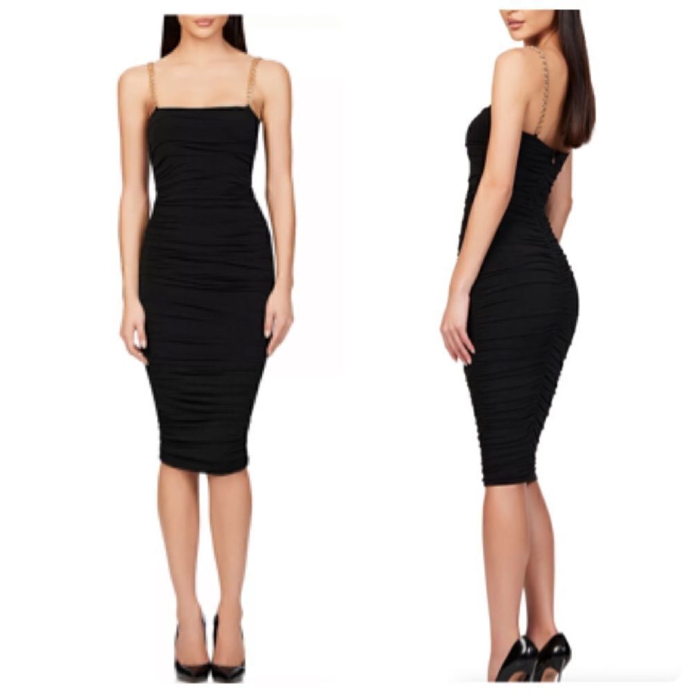 Nookie Chain Strap Allegra Midi Dress Small in Black